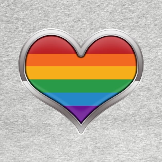 Large LGBT Rainbow Pride Flag Colored Heart with Chrome Frame by LiveLoudGraphics